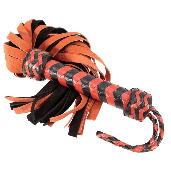 Premium Leather 20-Tail Flogger | Red & Black Heavy-Duty Impact Toy - Picture 5 of 9